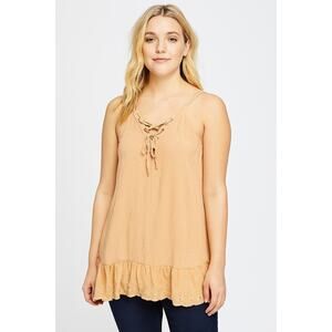 Kendall & Kylie Floral Print Sleeveless Tunic with Ruffle Hemline - Size Large